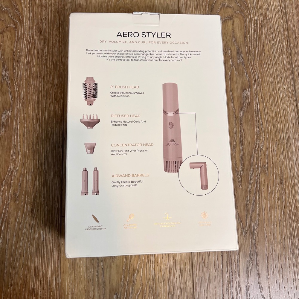 Sutra Aero Styler Pink Rotating Hot Air Brush‎ Blow Dryer 4 Attachments NIB - Picture 3 of 6